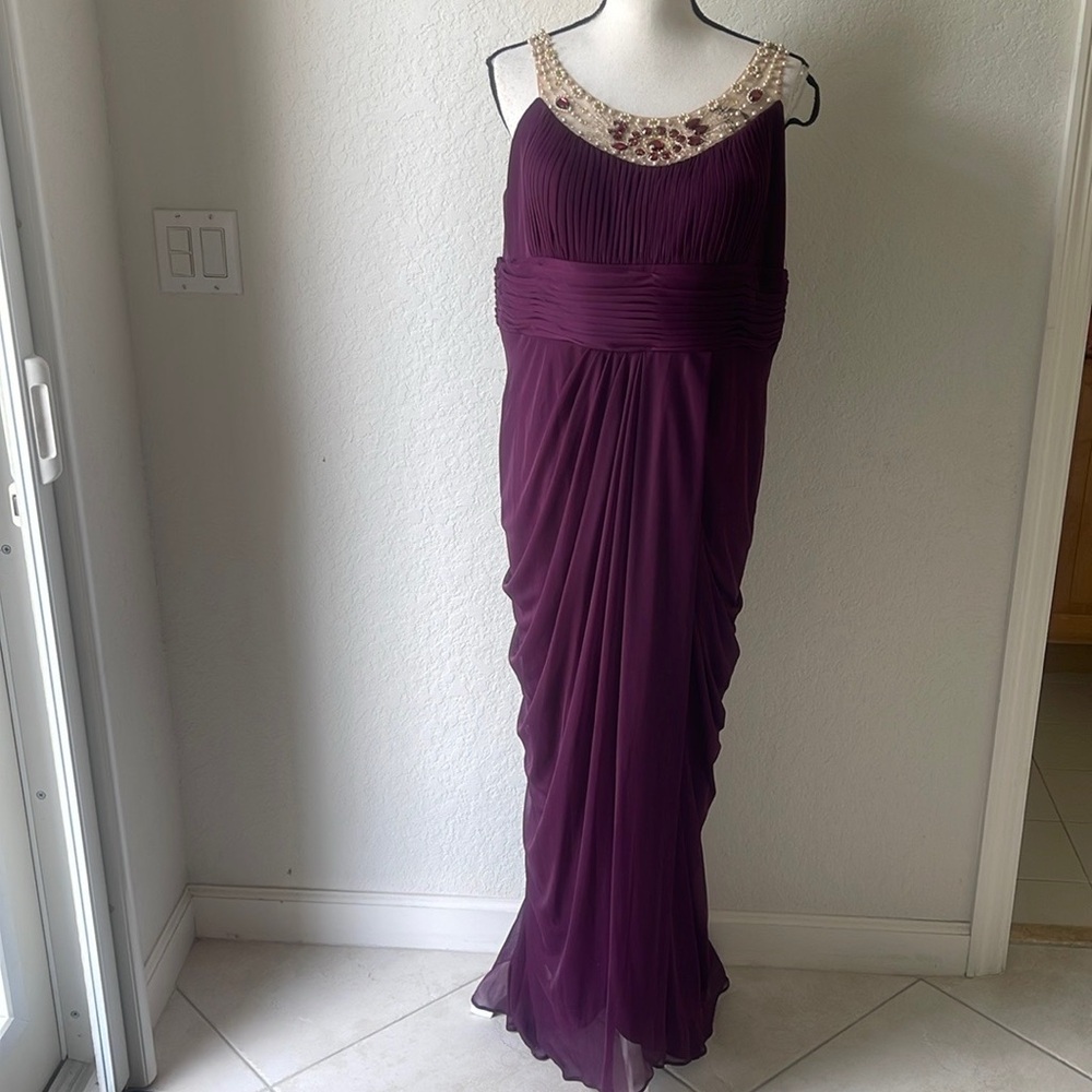 Adrianna Papell Purple Evening Gown with Embellished Neckline Size 16